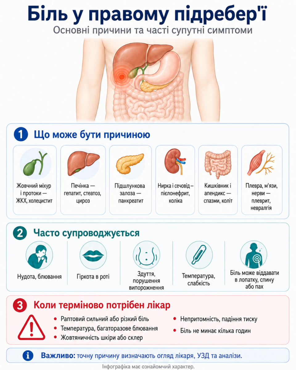 біль у правому підребер’ї